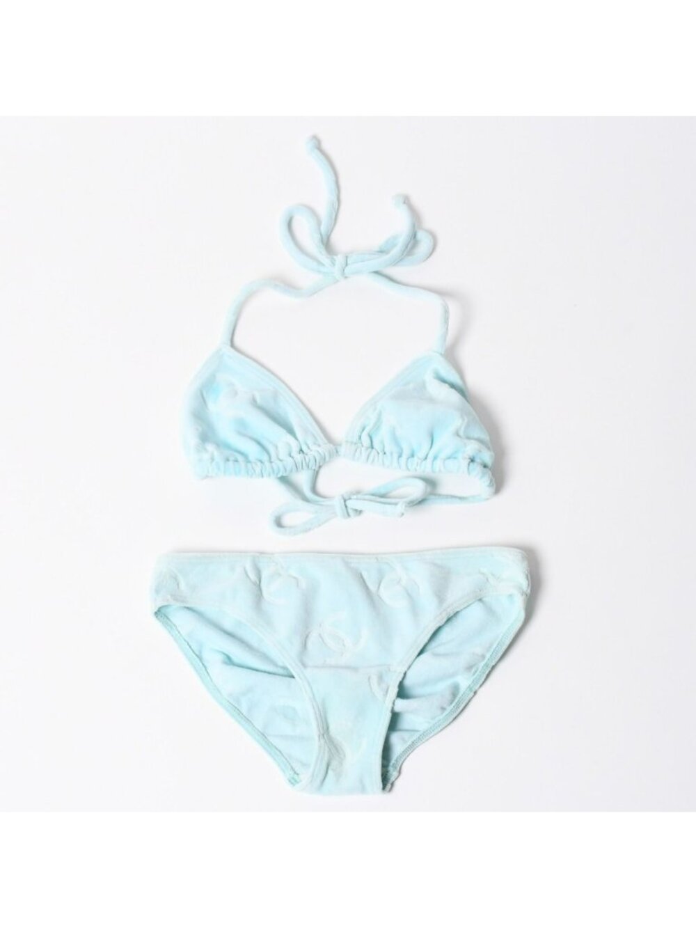 Chanel Vintage Swimwear Bikini Separate Set CC Logo Light Blue 4 40